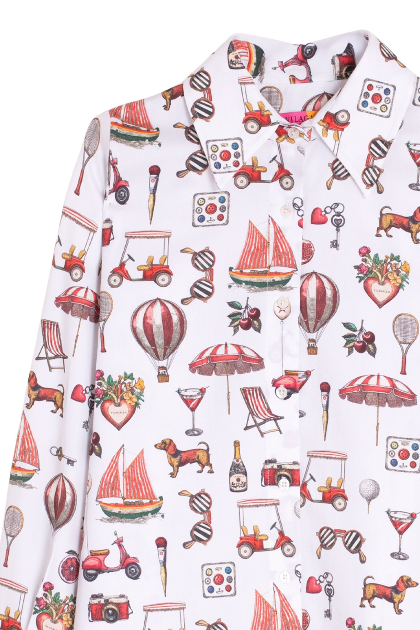 Vilagallo 33308 Illustrated Motifs Print Cotton Shirt – Vintage Blanco by Vilagallo Shop at Dotique for unique printed shirts.