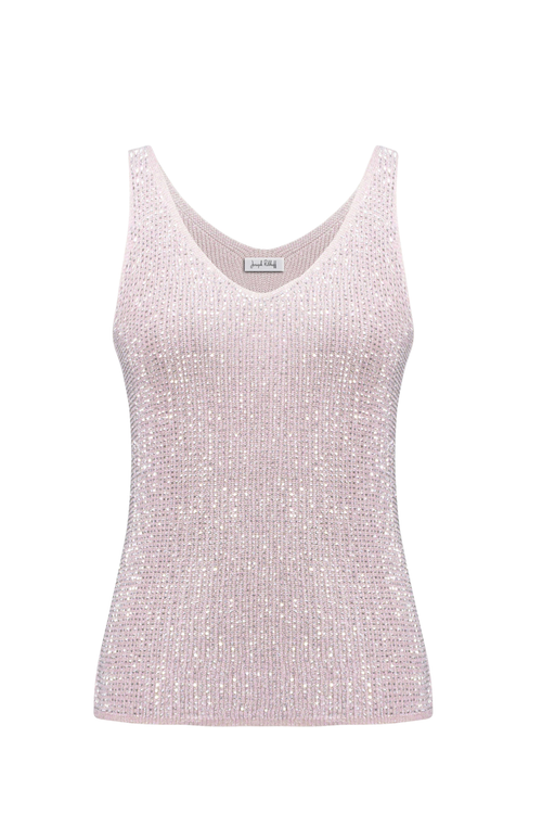 Joseph Ribkoff metallic pink V-neck camisole 252915 with rhinestones from Dotique