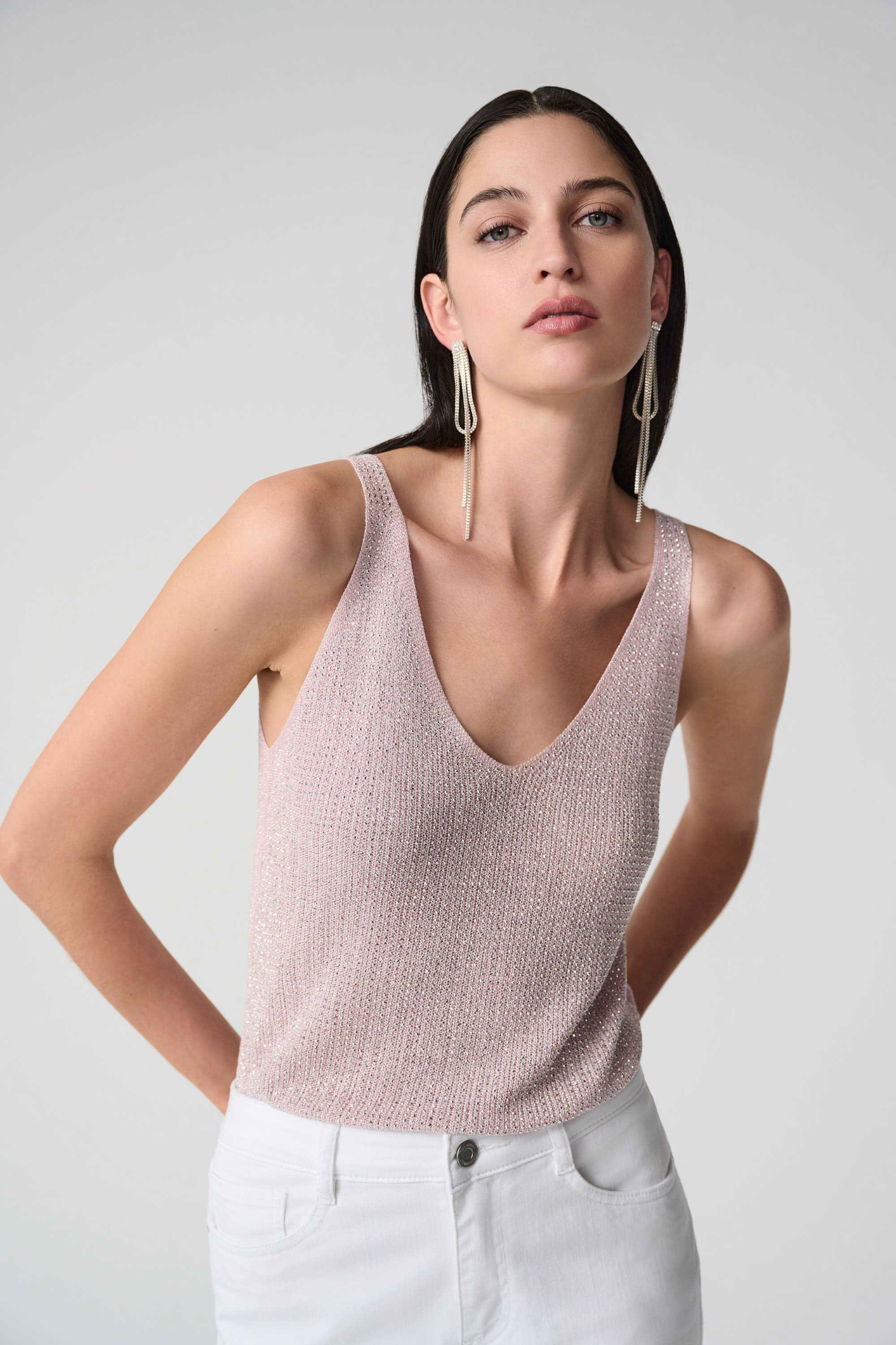 Joseph Ribkoff metallic pink V-neck camisole 252915 with rhinestones from Dotique