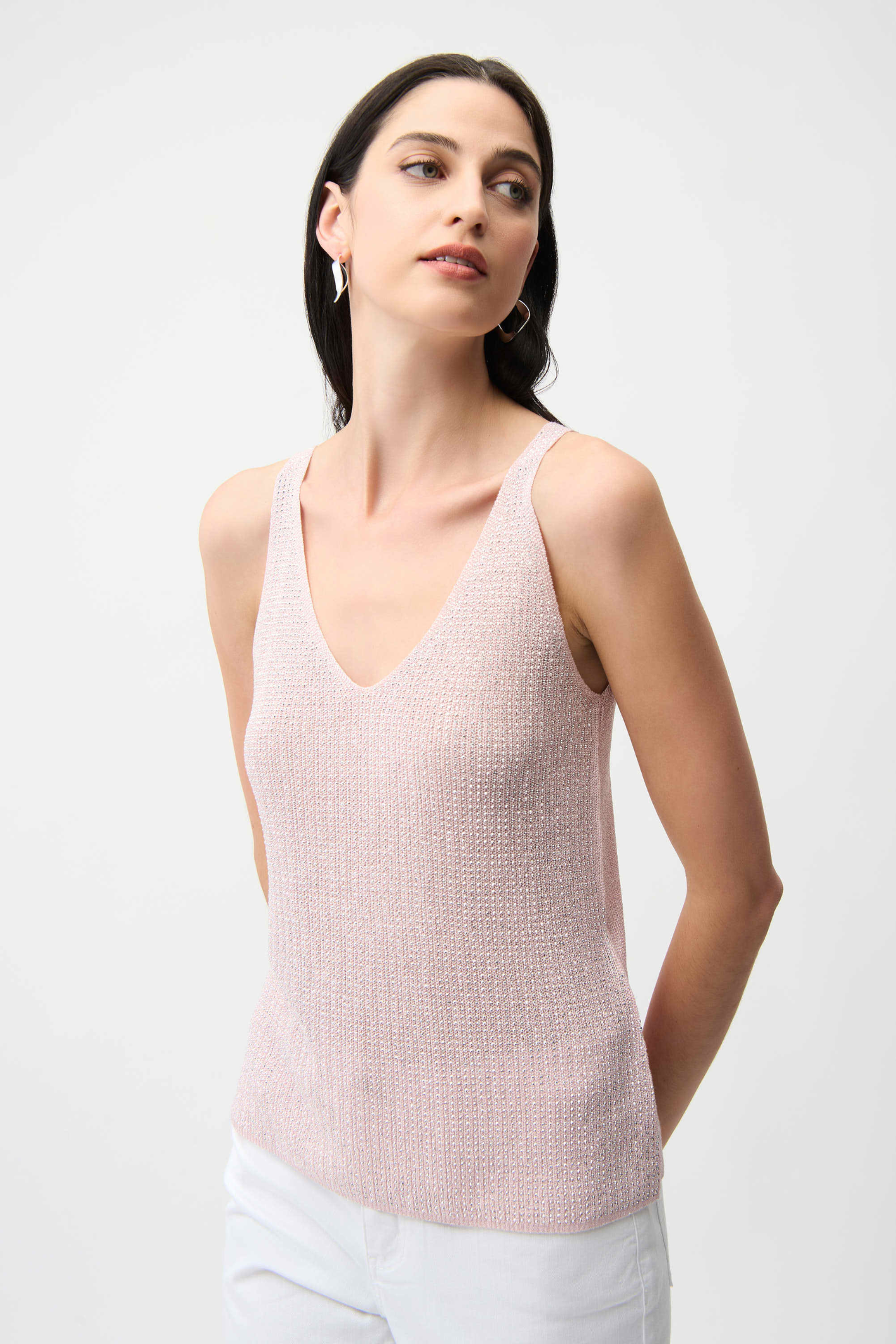 Joseph Ribkoff metallic pink V-neck camisole 252915 with rhinestones from Dotique