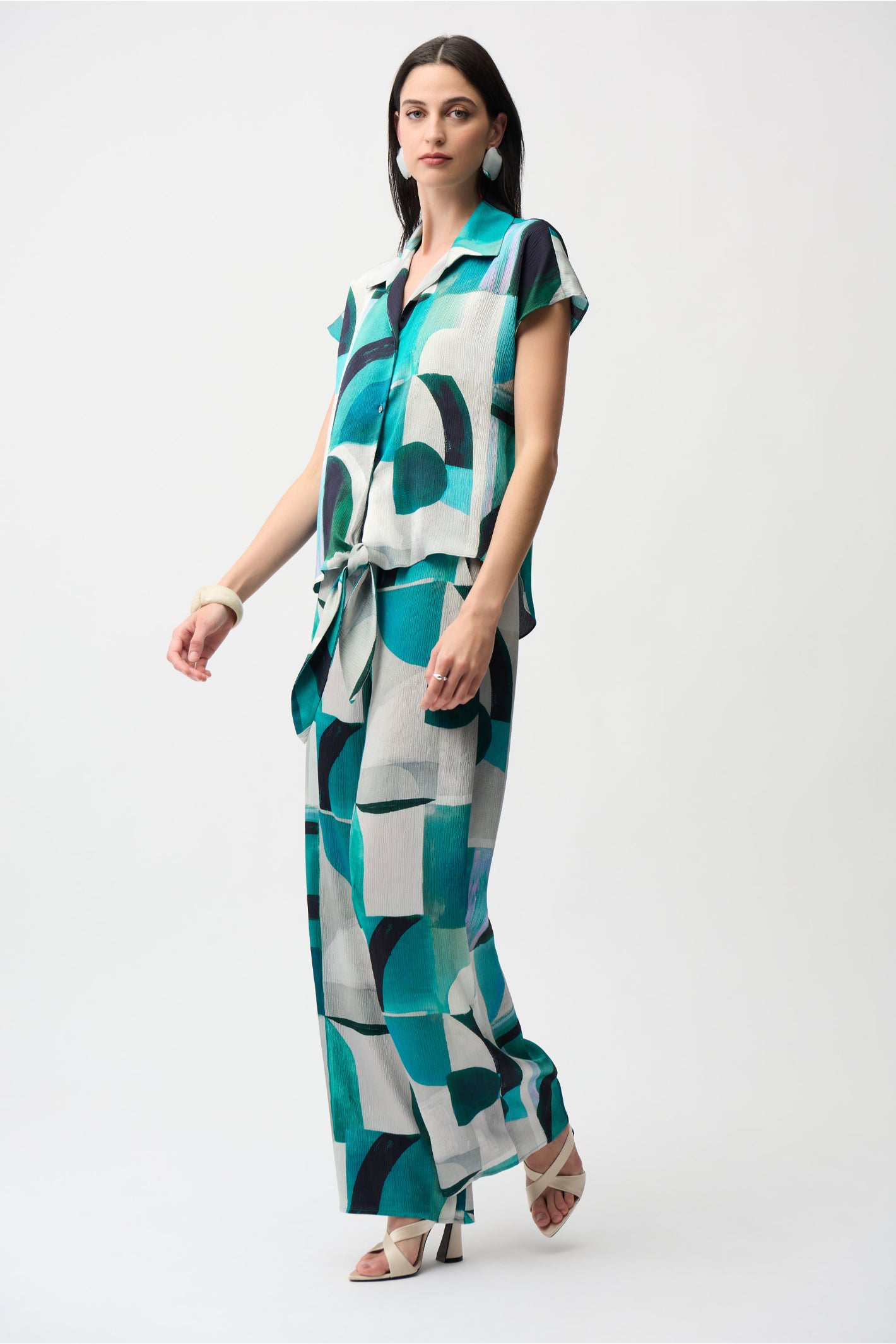 Joseph Ribkoff 261065 Textured Satin Geometric Print Boxy Top