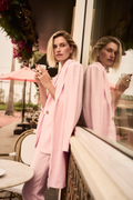 Joseph Ribkoff 261109 petal pink bouclé coat with fringe trim