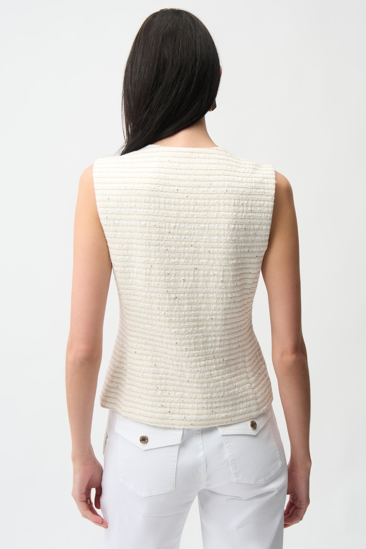 Joseph Ribkoff 261113 off-white bouclé sleeveless vest with gold buttons