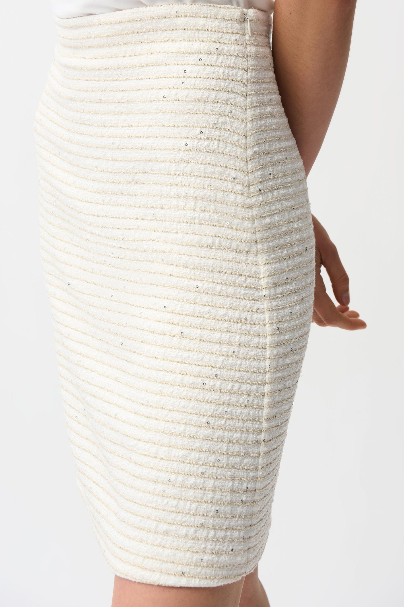 Joseph Ribkoff 261175 off-white and gold bouclé A-line skirt