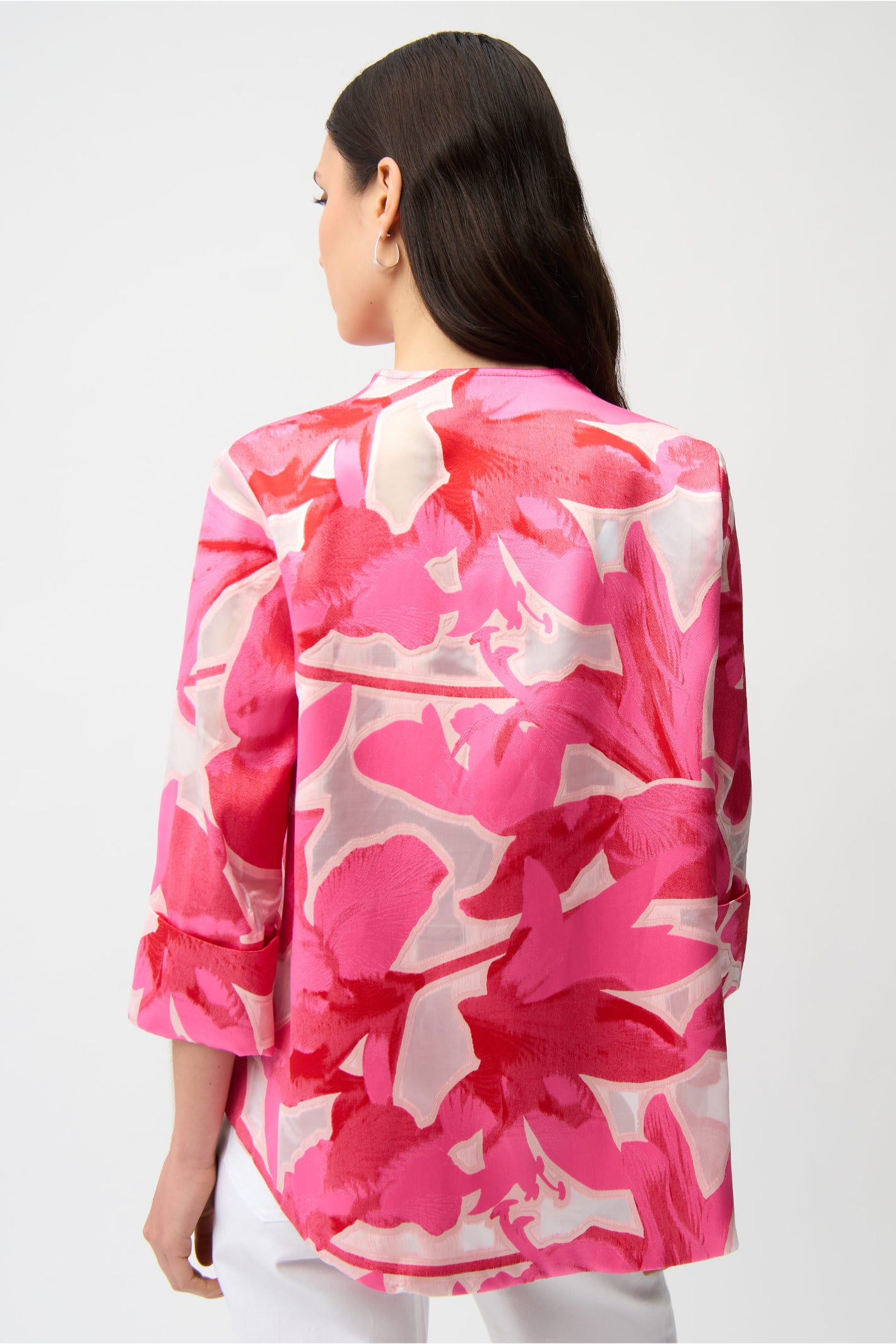 Joseph Ribkoff 261180 Pink Novelty Jacquard Floral Print Swing Jacket by joseph ribkoff shop the brand at Dotique back view