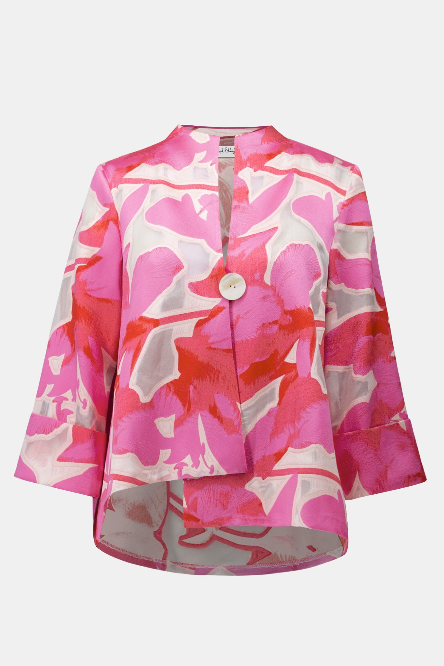 Joseph Ribkoff 261180 Pink Novelty Jacquard Floral Print Swing Jacket by joseph ribkoff shop the brand at Dotique front view