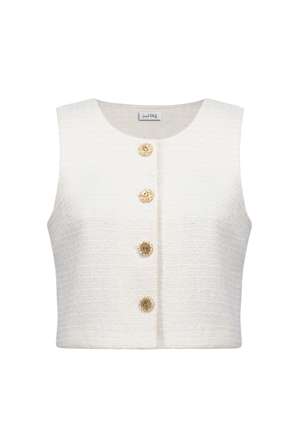 Women’s off-white bouclé vest with gold button front by Joseph Ribkoff