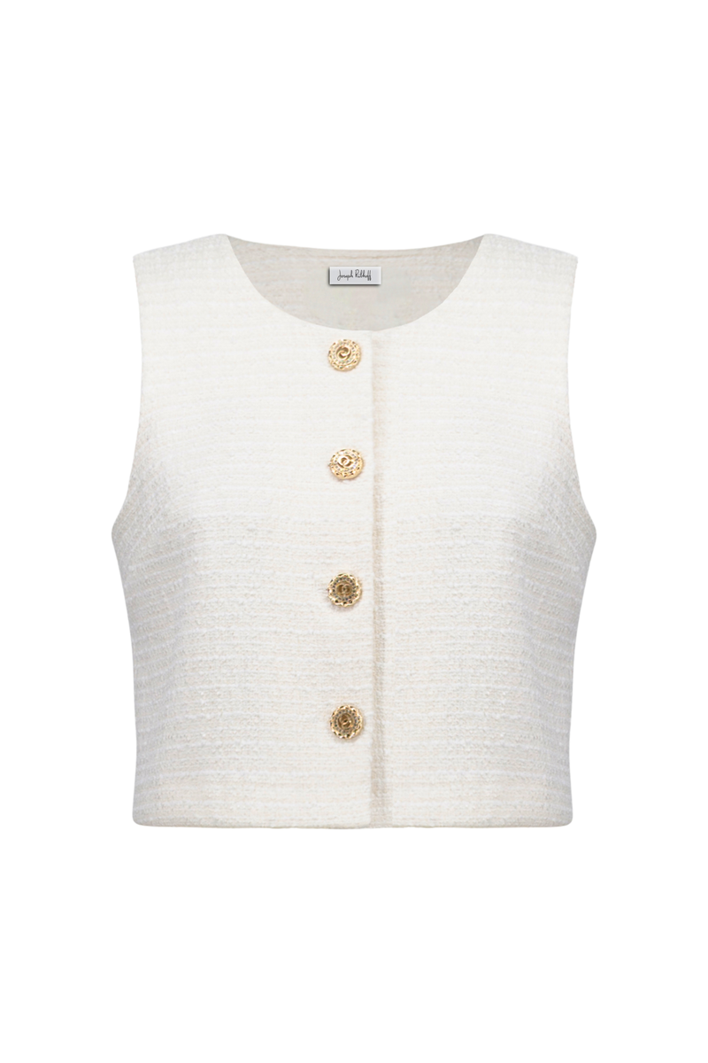 Joseph Ribkoff 261300 Off-White Bouclé Vest with Gold Buttons