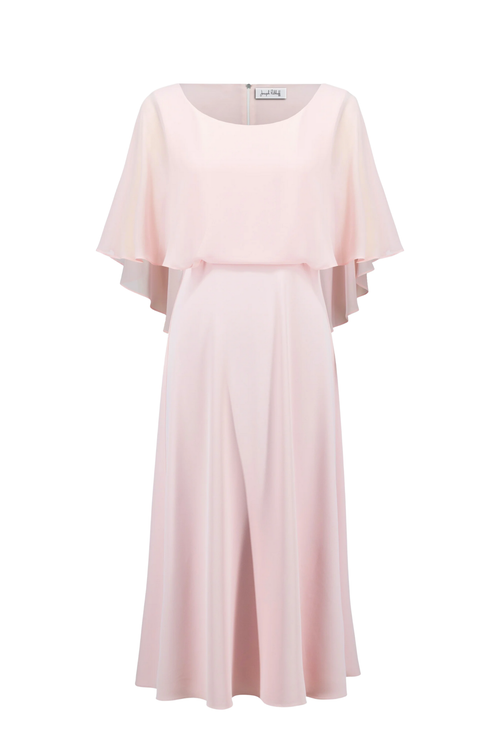 Joseph Ribkoff 261708 Petal Pink A-line dress with chiffon overlay and cape back