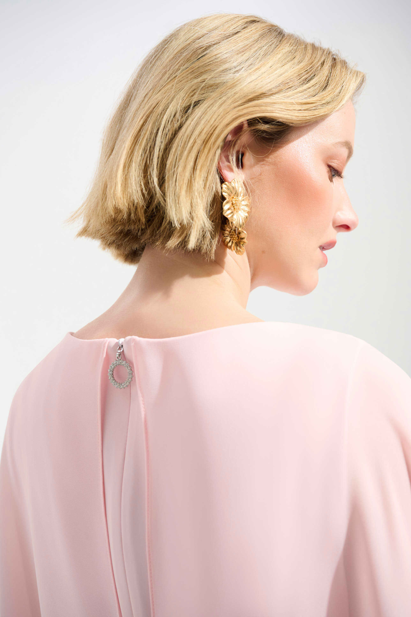 Joseph Ribkoff 261708 Petal Pink A-line dress with chiffon overlay and cape back