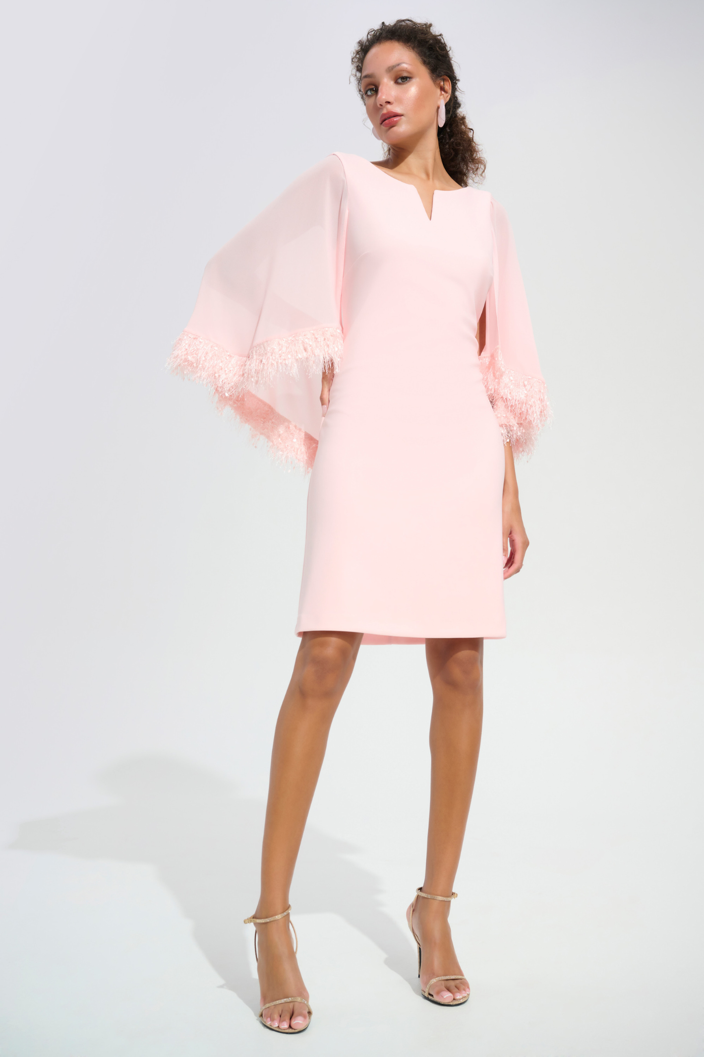 Joseph Ribkoff 261715 Petal Pink dress with chiffon cape overlay