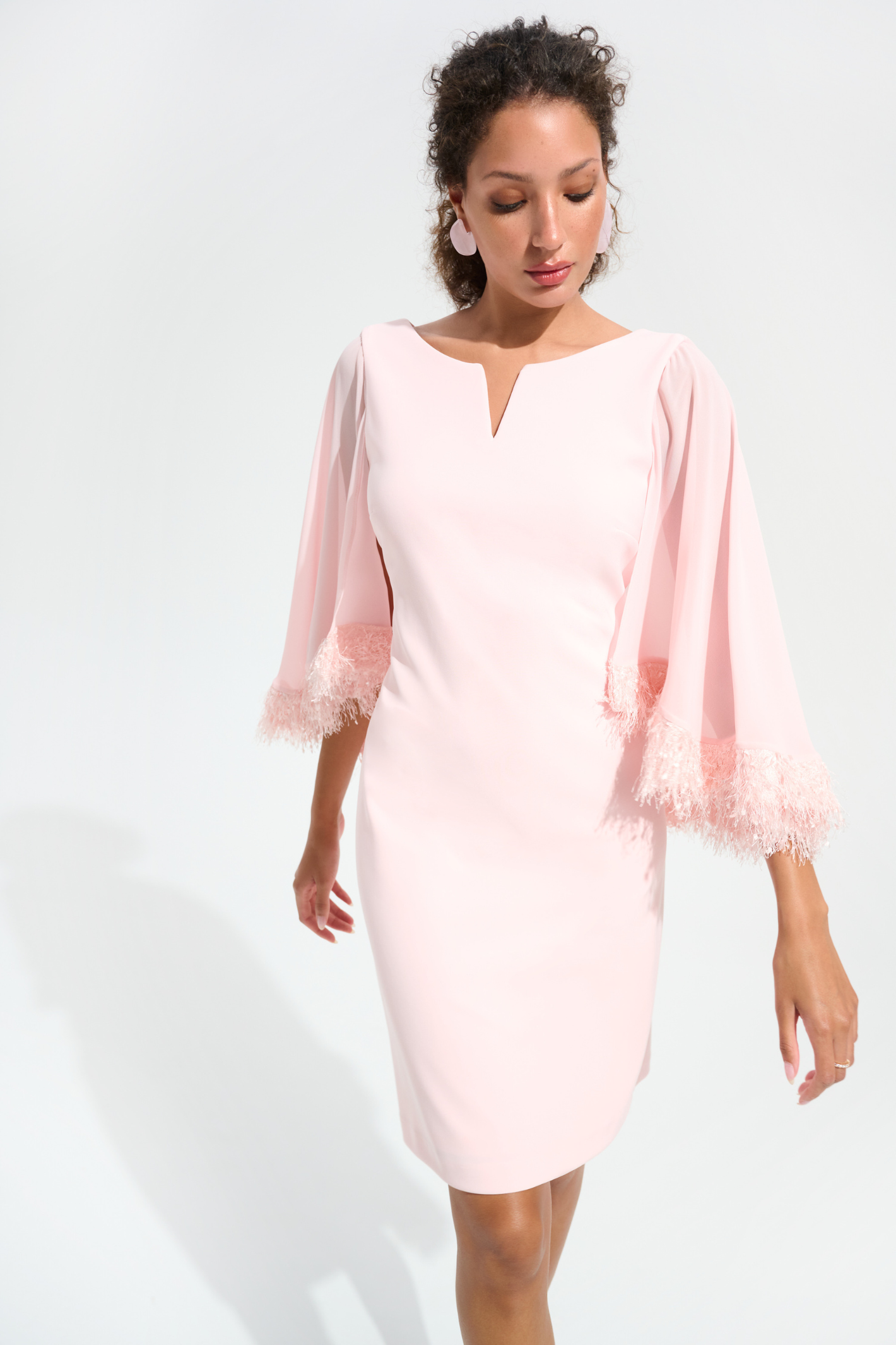 Joseph Ribkoff 261715 Petal Pink dress with chiffon cape overlay