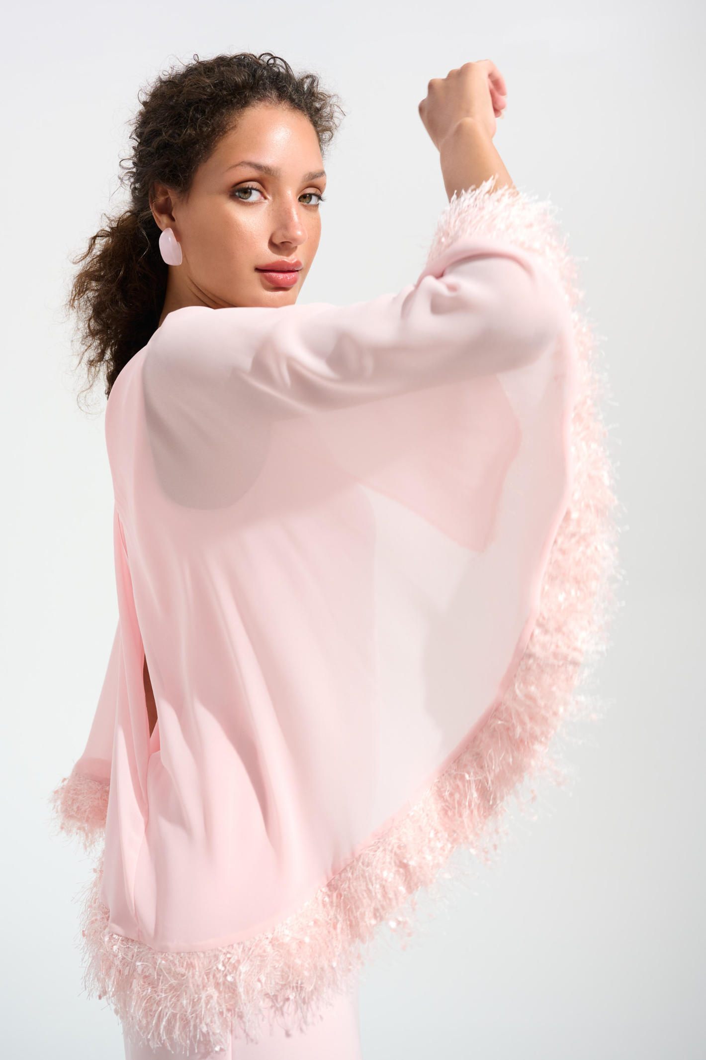 Joseph Ribkoff 261715 Petal Pink dress with chiffon cape overlay