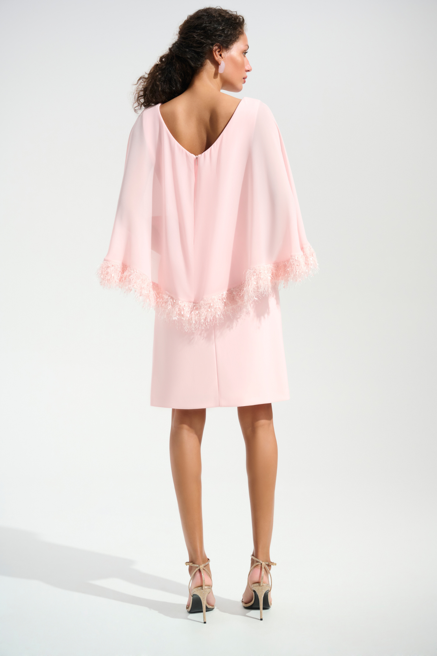 Joseph Ribkoff 261715 Petal Pink dress with chiffon cape overlay