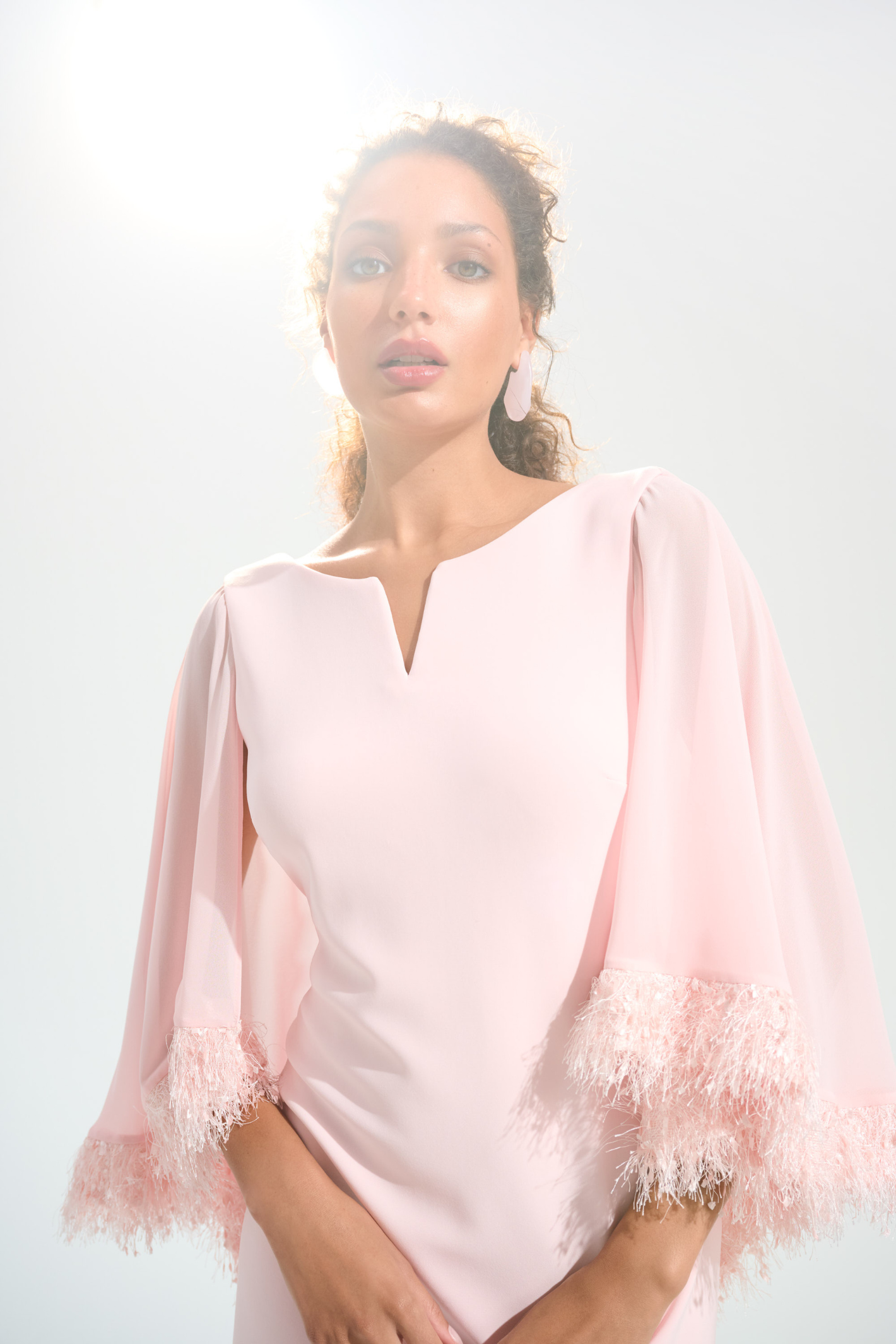 Joseph Ribkoff 261715 Petal Pink dress with chiffon cape overlay