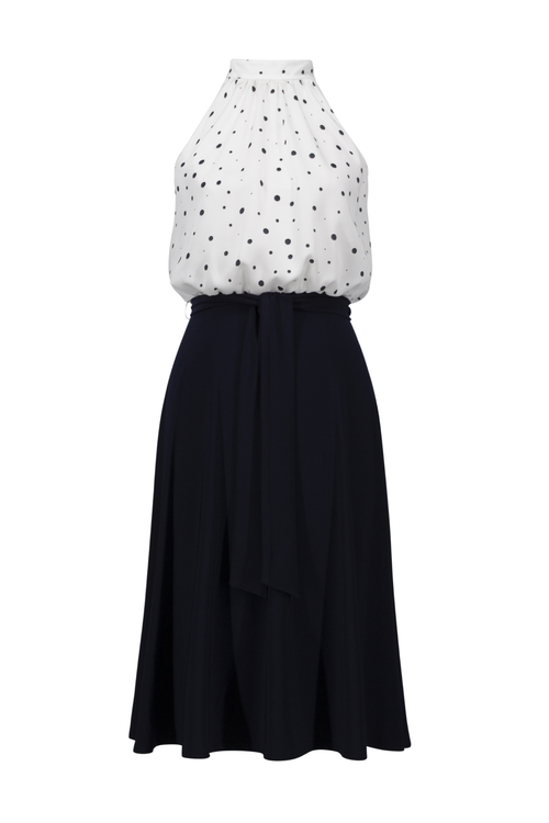 Joseph Ribkoff 261750 Signature vanilla and midnight dot A-line dress from Dotique