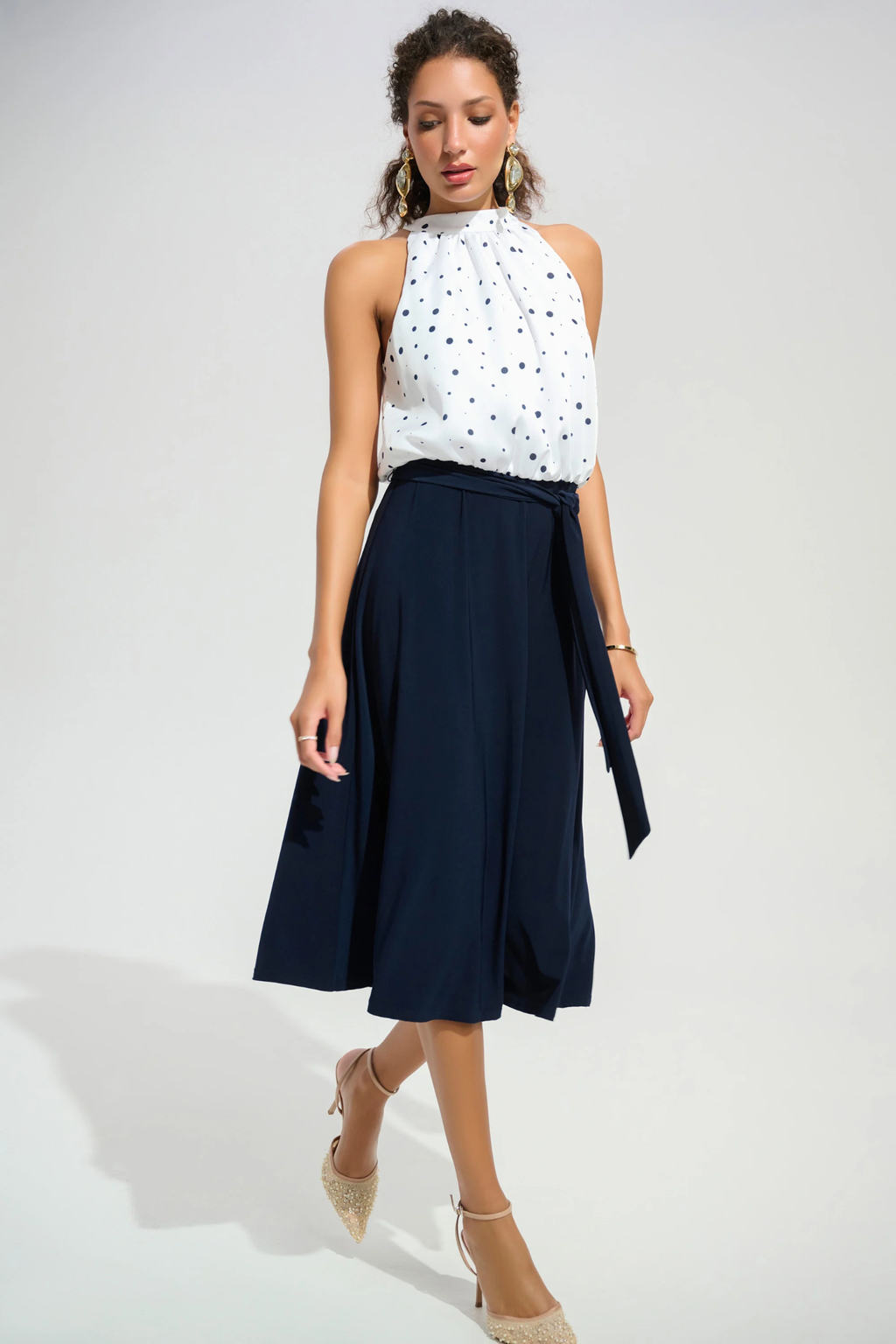 Joseph Ribkoff 261750 Signature vanilla and midnight dot A-line dress from Dotique