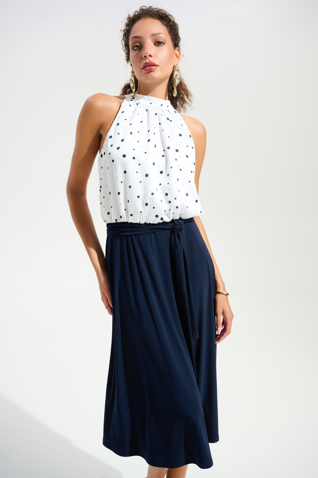 Joseph Ribkoff 261750 Signature vanilla and midnight dot A-line dress from Dotique