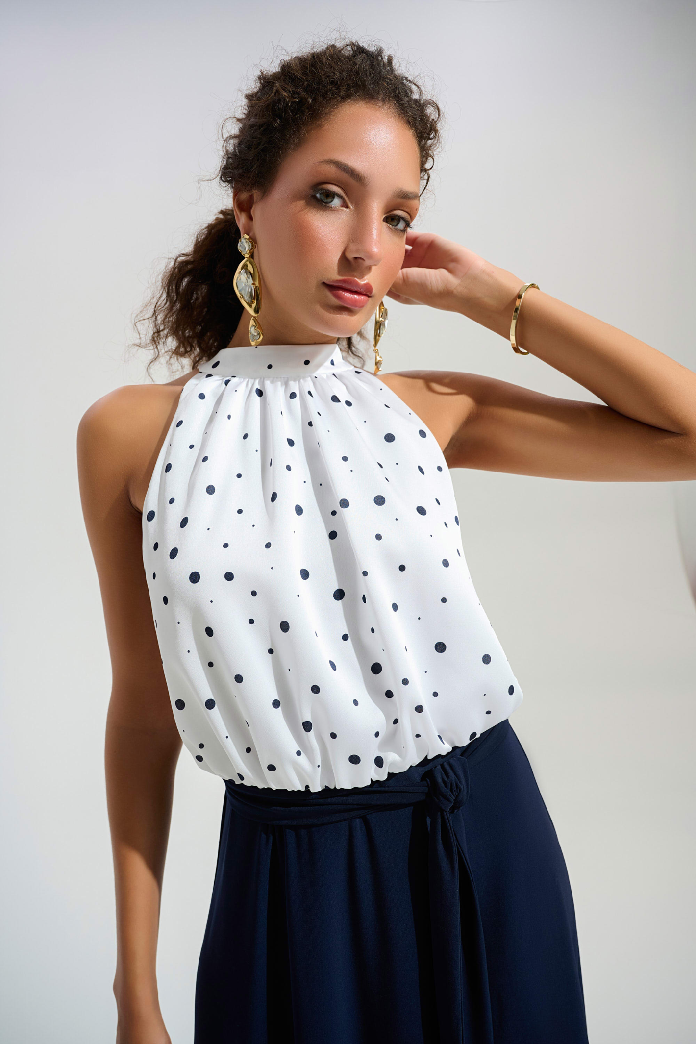 Joseph Ribkoff 261750 Signature vanilla and midnight dot A-line dress from Dotique