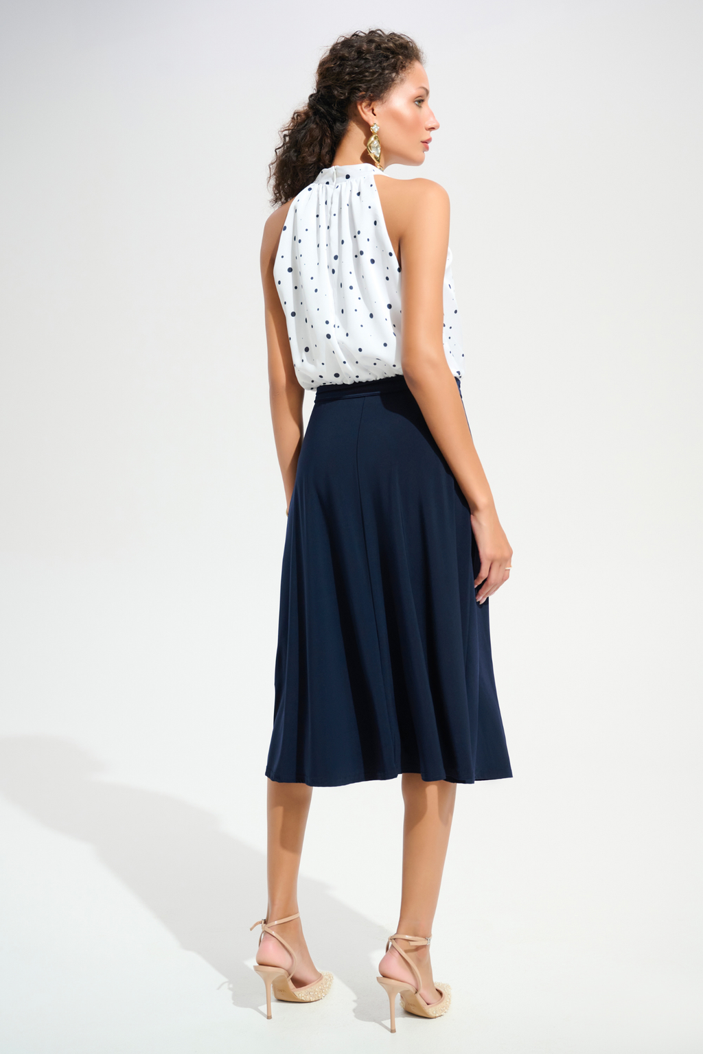 Joseph Ribkoff 261750 Signature vanilla and midnight dot A-line dress from Dotique