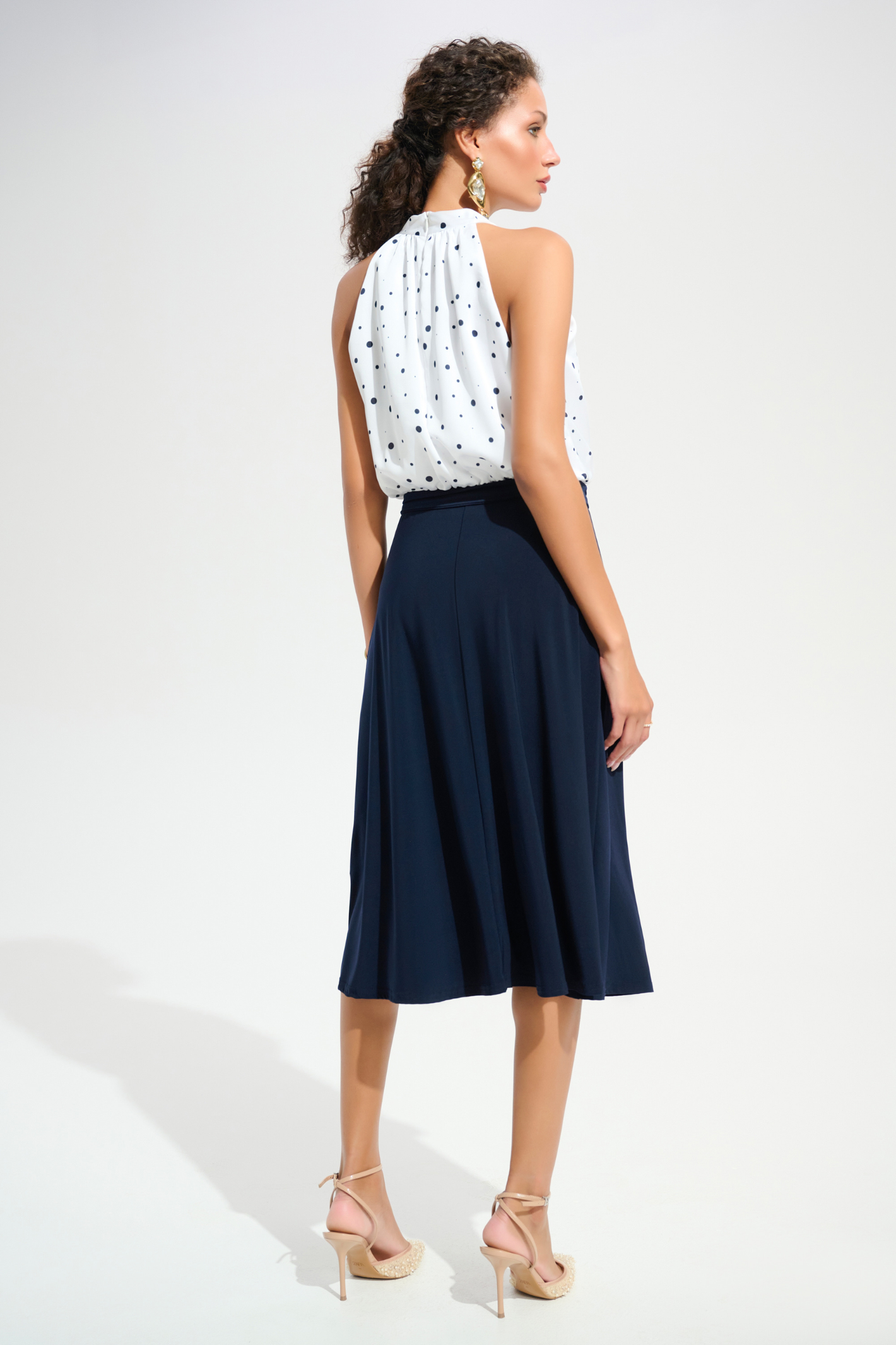 Joseph Ribkoff 261750 Signature vanilla and midnight dot A-line dress from Dotique