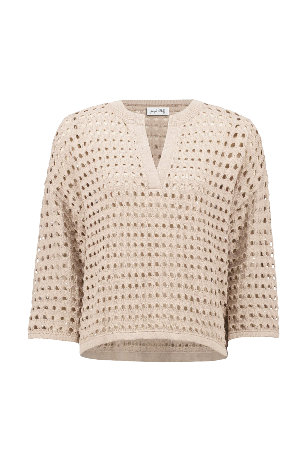 Joseph Ribkoff 261925 parchment open-stitch boxy cotton-blend sweater