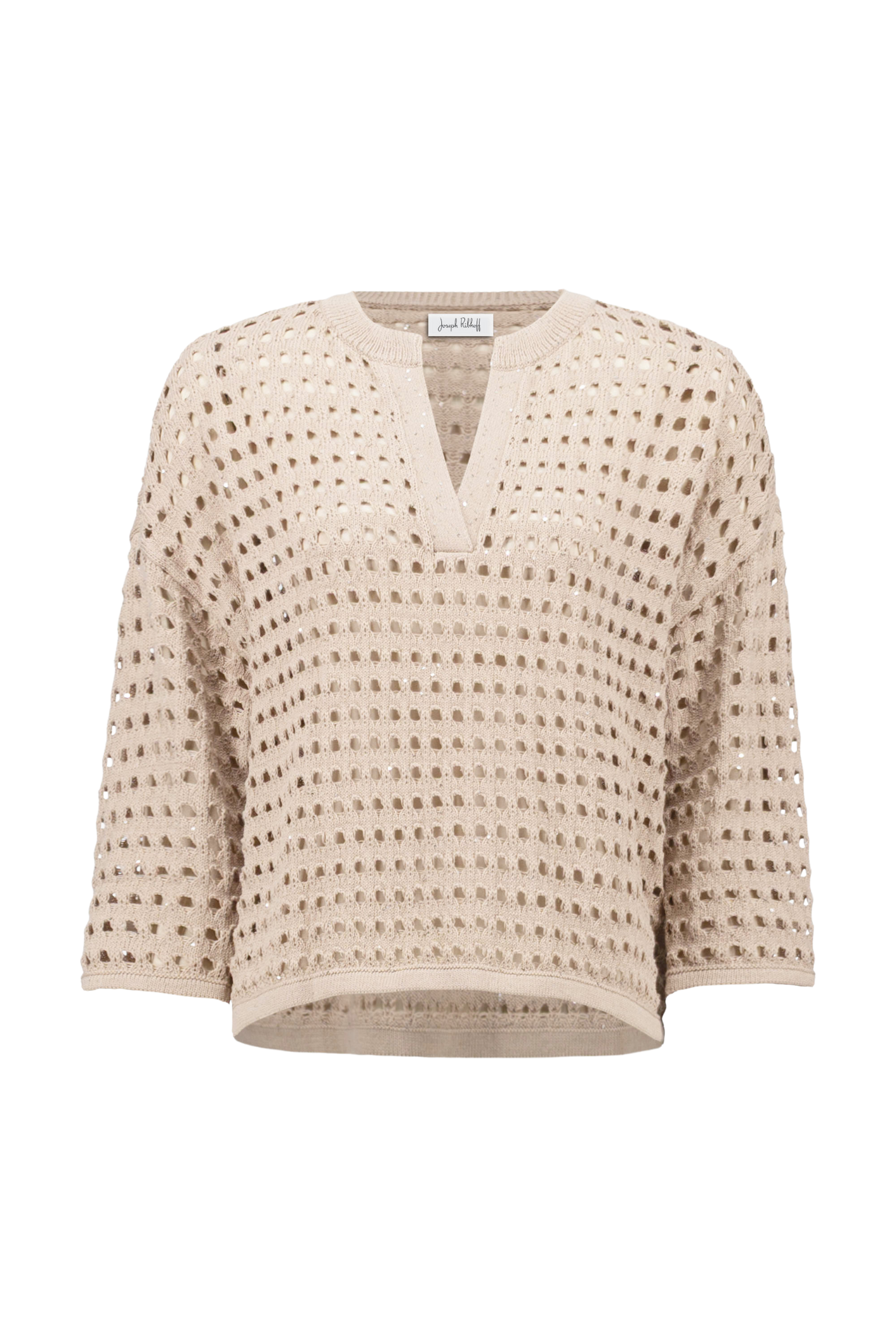 Joseph Ribkoff 261925 parchment open-stitch boxy cotton-blend sweater