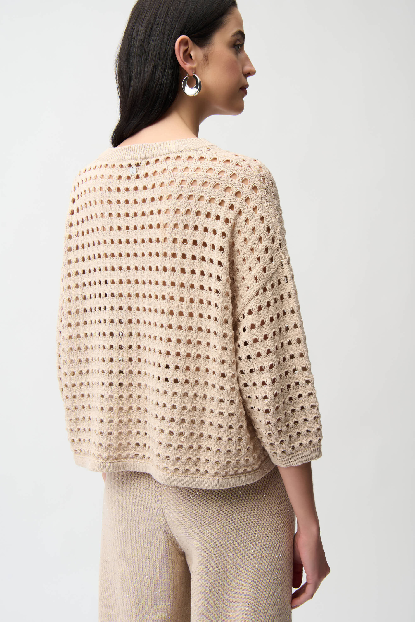 Joseph Ribkoff 261925 parchment open-stitch boxy cotton-blend sweater