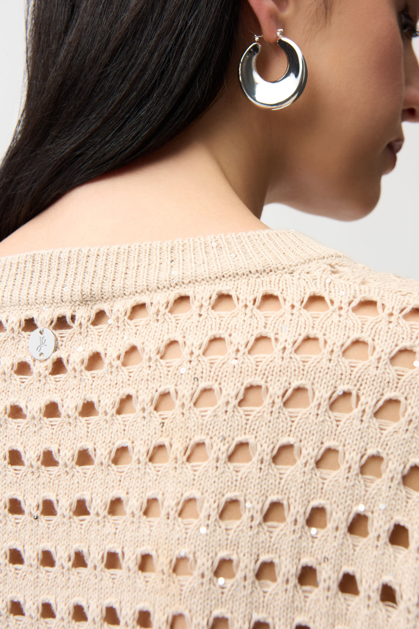 Joseph Ribkoff 261925 parchment open-stitch boxy cotton-blend sweater