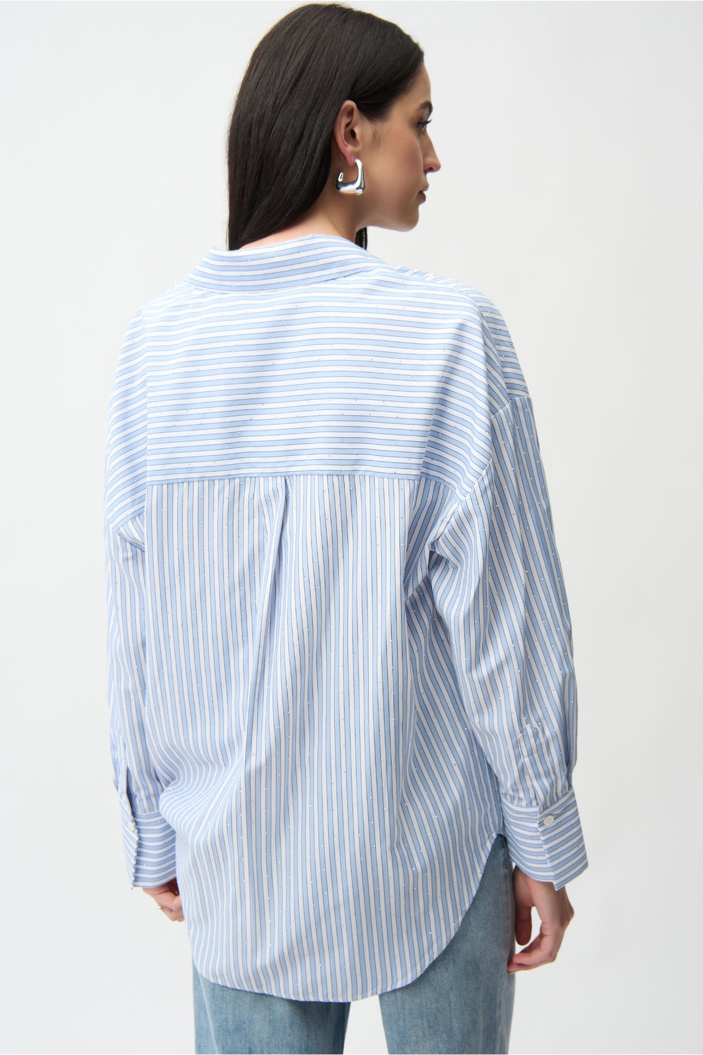 Joseph Ribkoff 261931 Blue/ Vanilla Tencel Stripe Print Boxy Blouse by joseph ribkoff shop the brand at Dotique back view