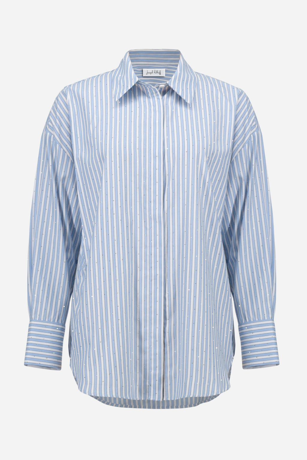 Joseph Ribkoff 261931 Blue/ Vanilla Tencel Stripe Print Boxy Blouse by joseph ribkoff shop the brand at Dotique front view