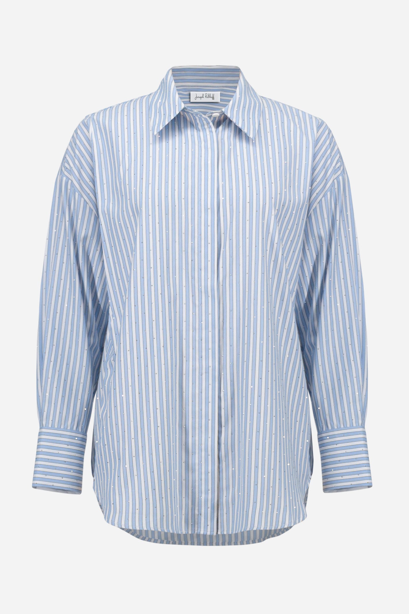 Joseph Ribkoff 261931 Blue/ Vanilla Tencel Stripe Print Boxy Blouse by joseph ribkoff shop the brand at Dotique front view