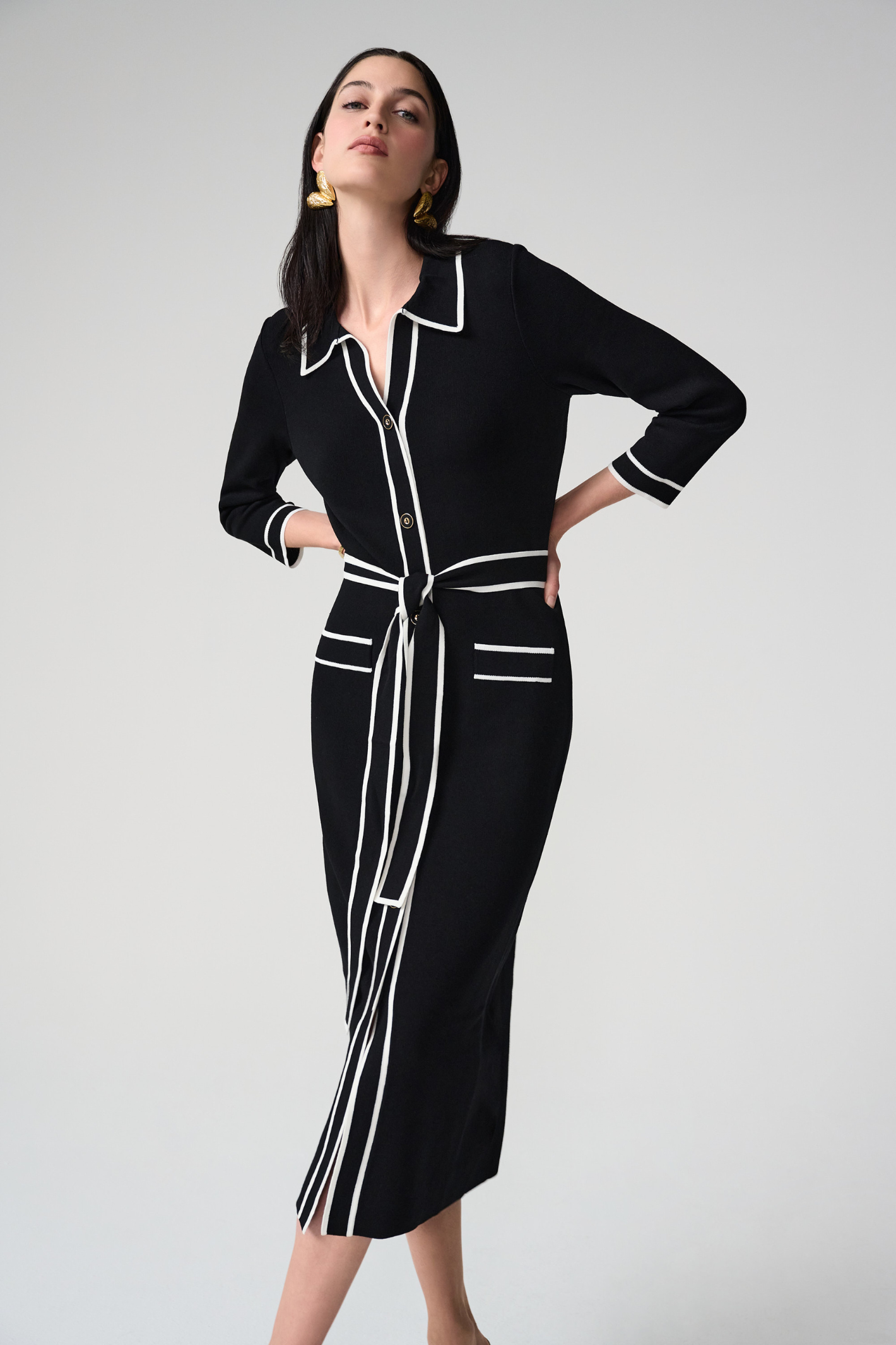 Joseph Ribkoff 261944 black and vanilla viscose dress with modern contrast design