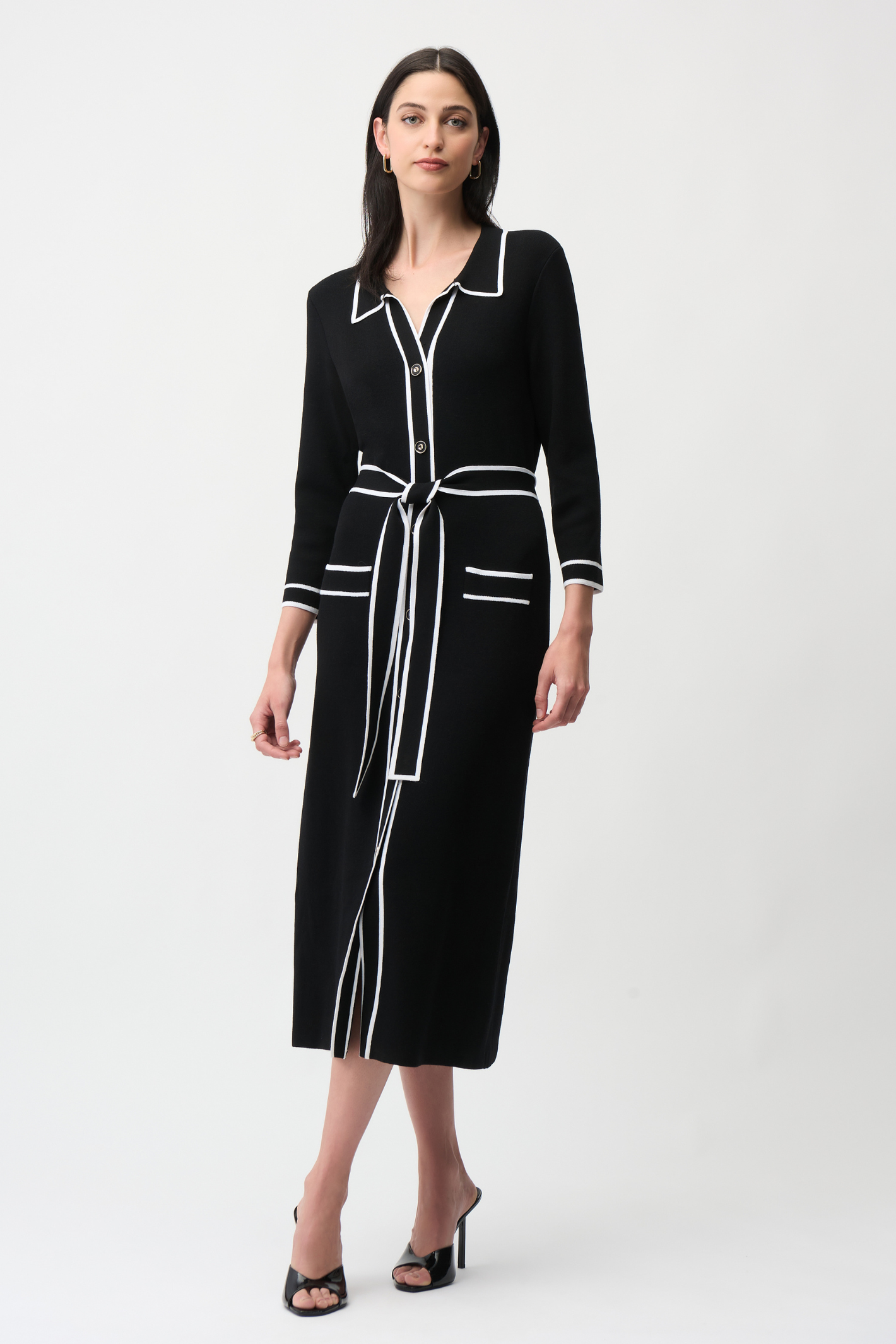 Joseph Ribkoff 261944 black and vanilla viscose dress with modern contrast design
