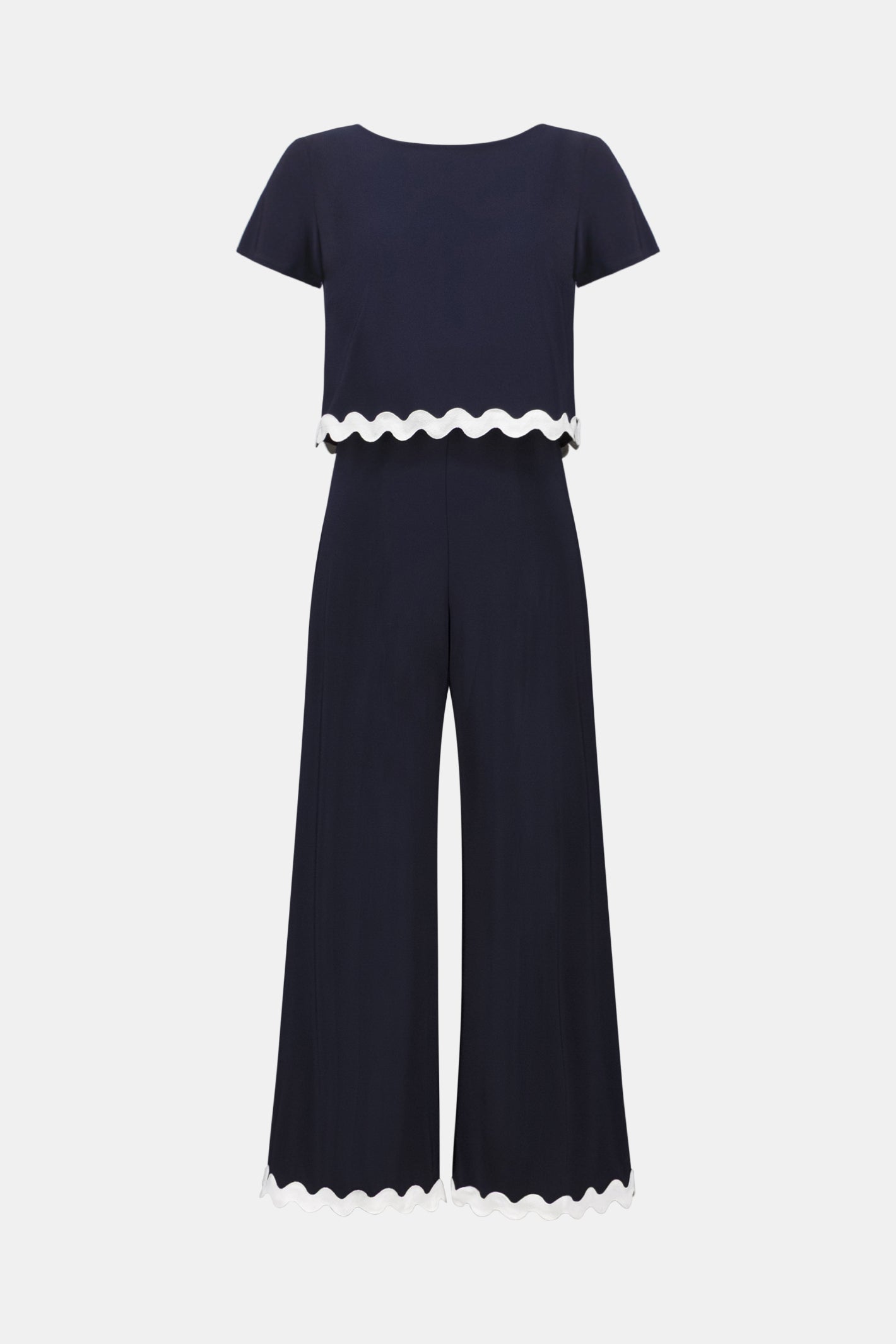 Joseph Ribkoff 262144 Navy Silky Knit Culotte Jumpsuit With Contrast Trim by joseph ribkoff shop the brand at Dotique back view