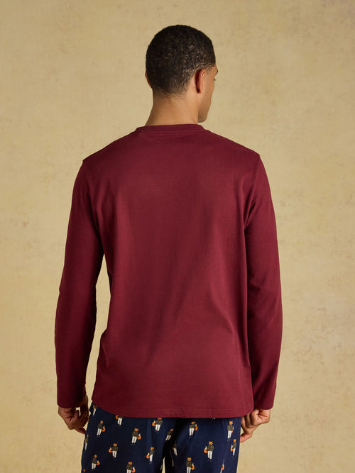 Joules Men's Burgundy Red Lounge Top detail at Dotique