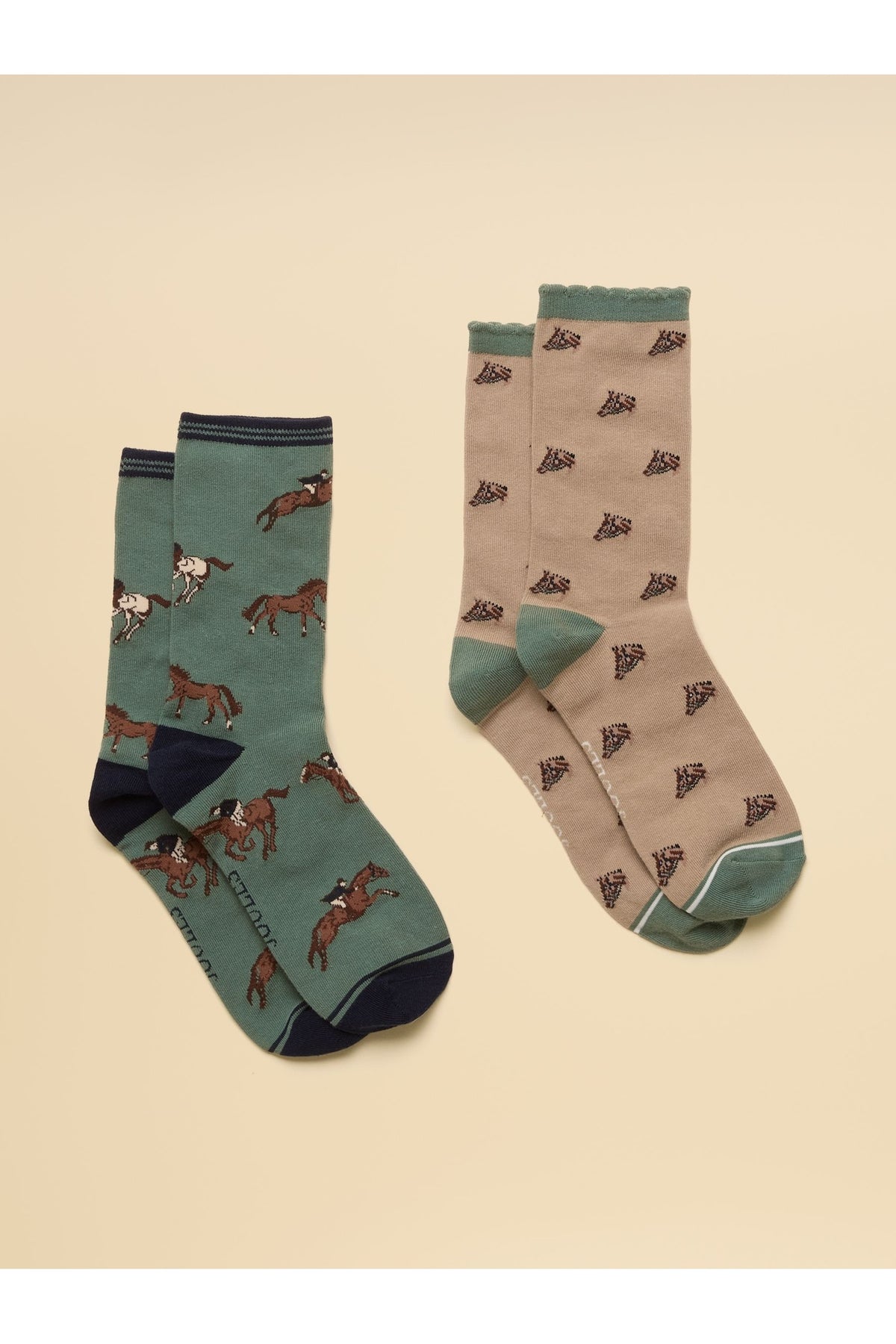 Joules Everyday Green/Neutral Horse Socks – 2 Pack. Shop Joules at Dotique.
