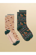 Joules Everyday Neutral Green Fox Socks – 2 Pack. Shop Joules at Dotique.