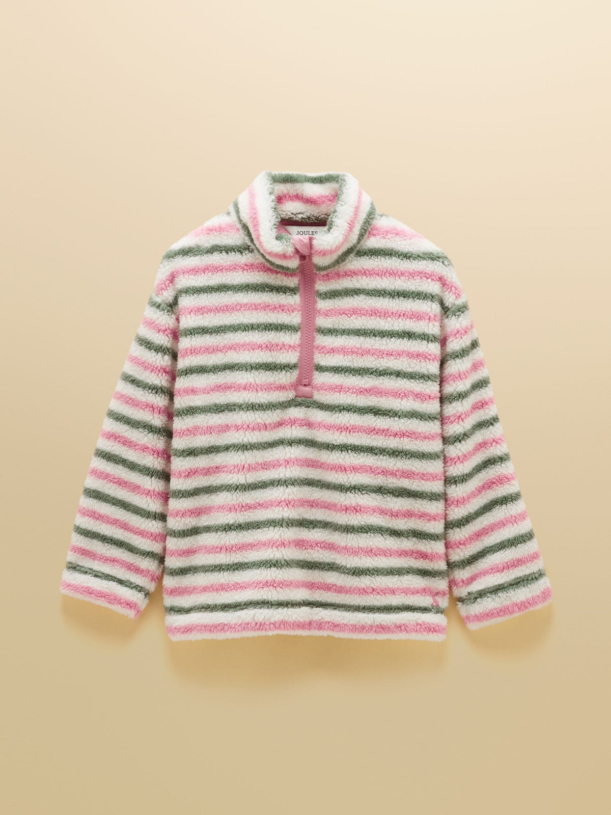 Shop Joules Girls' Woozle Pink & Khaki Stripe Fleece at Dotique