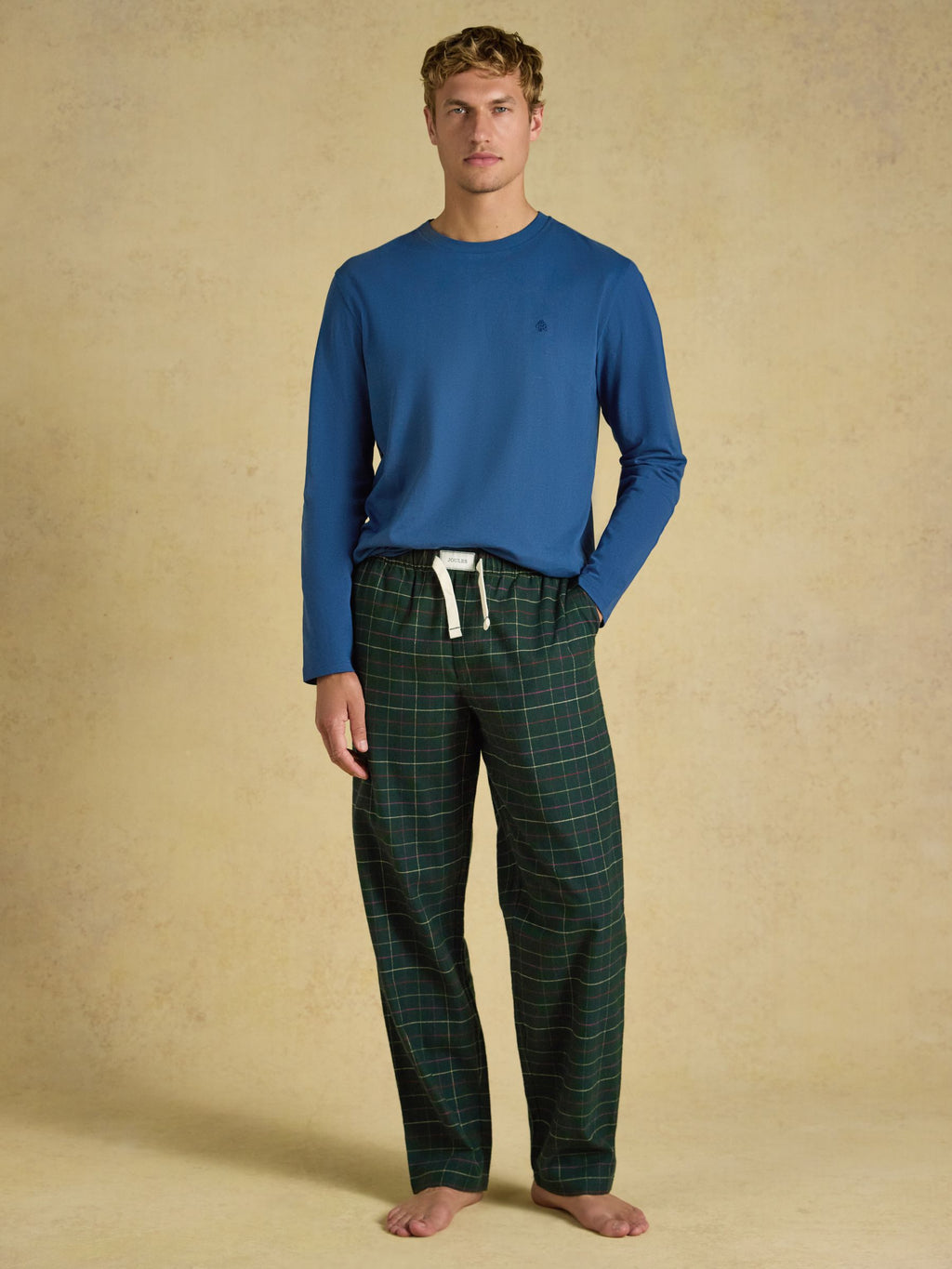 Joules Men's Green Check Flannel Pyjama Trousers – view 3 at Dotique