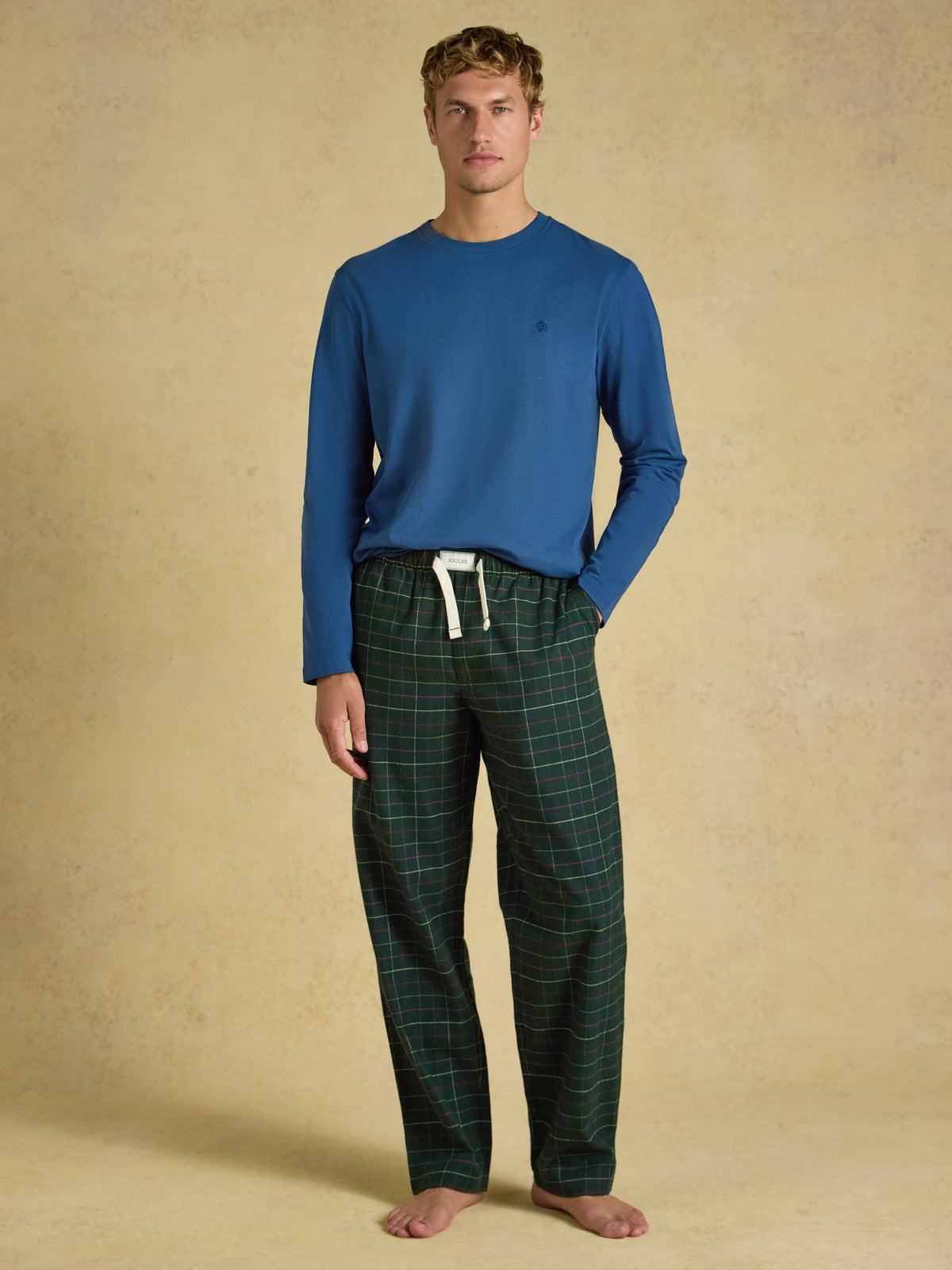 Joules Men's Green Check Flannel Pyjama Trousers – view 3 at Dotique