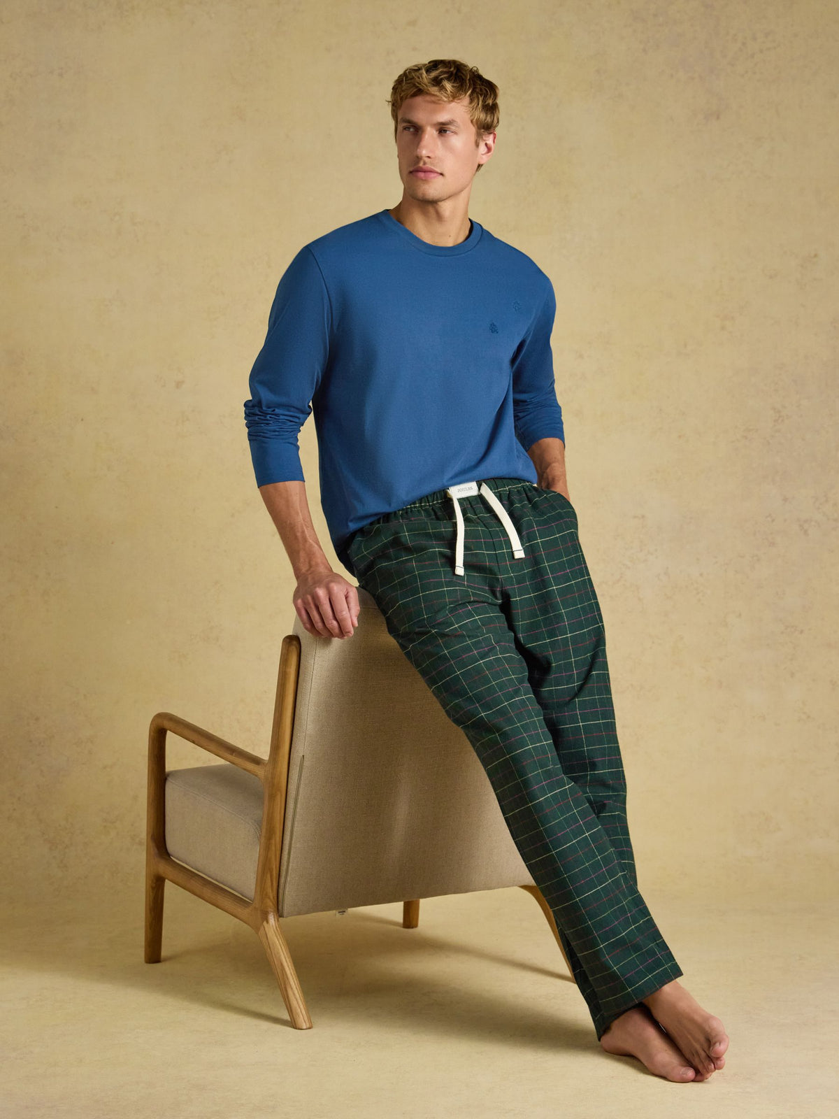 Joules Men's Green Check Flannel Pyjama Trousers – view 5 at Dotique