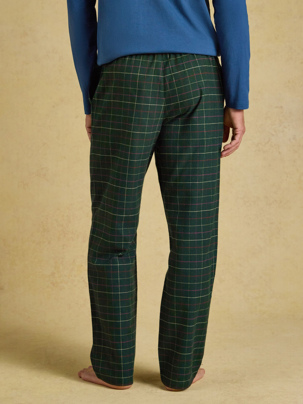 Joules Men's Green Check Flannel Pyjama Trousers detail at Dotique