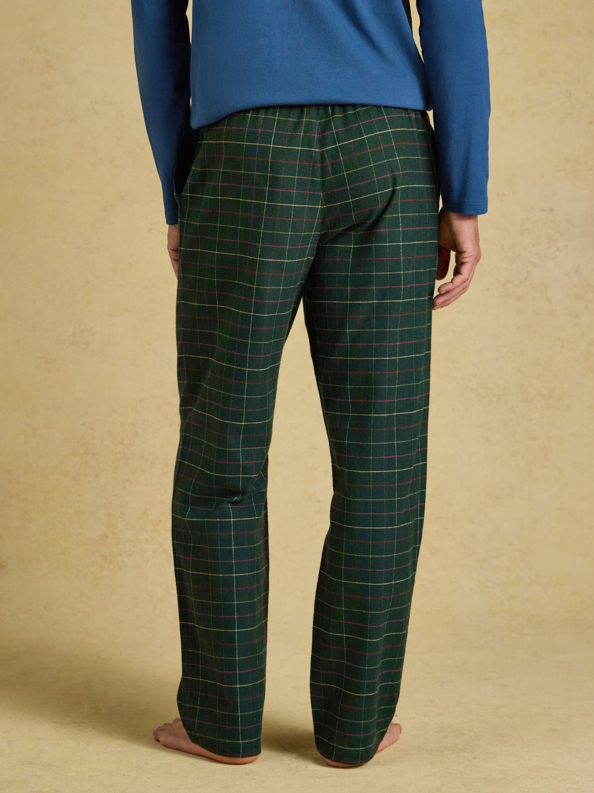 Joules Men's Green Check Flannel Pyjama Trousers detail at Dotique