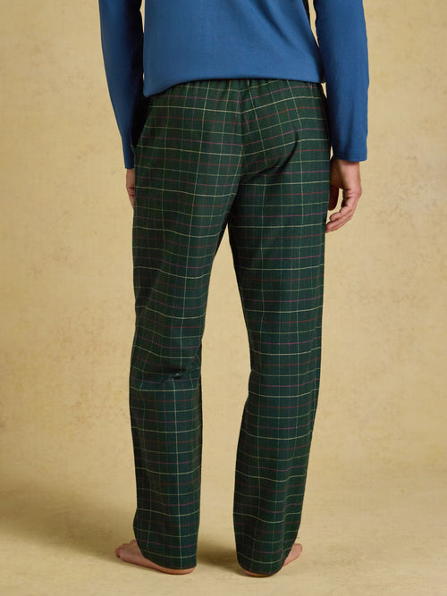 Joules Men's Green Check Flannel Pyjama Trousers detail at Dotique