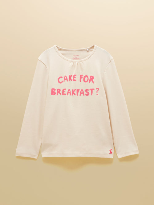 Joules Girls' Kipwell Cream & Pink Pyjama Set detail at Dotique