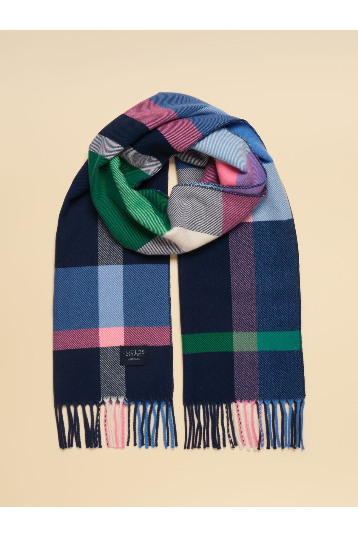 Joules Langtree Navy & Pink Check Scarf. Shop Joules at Dotique.