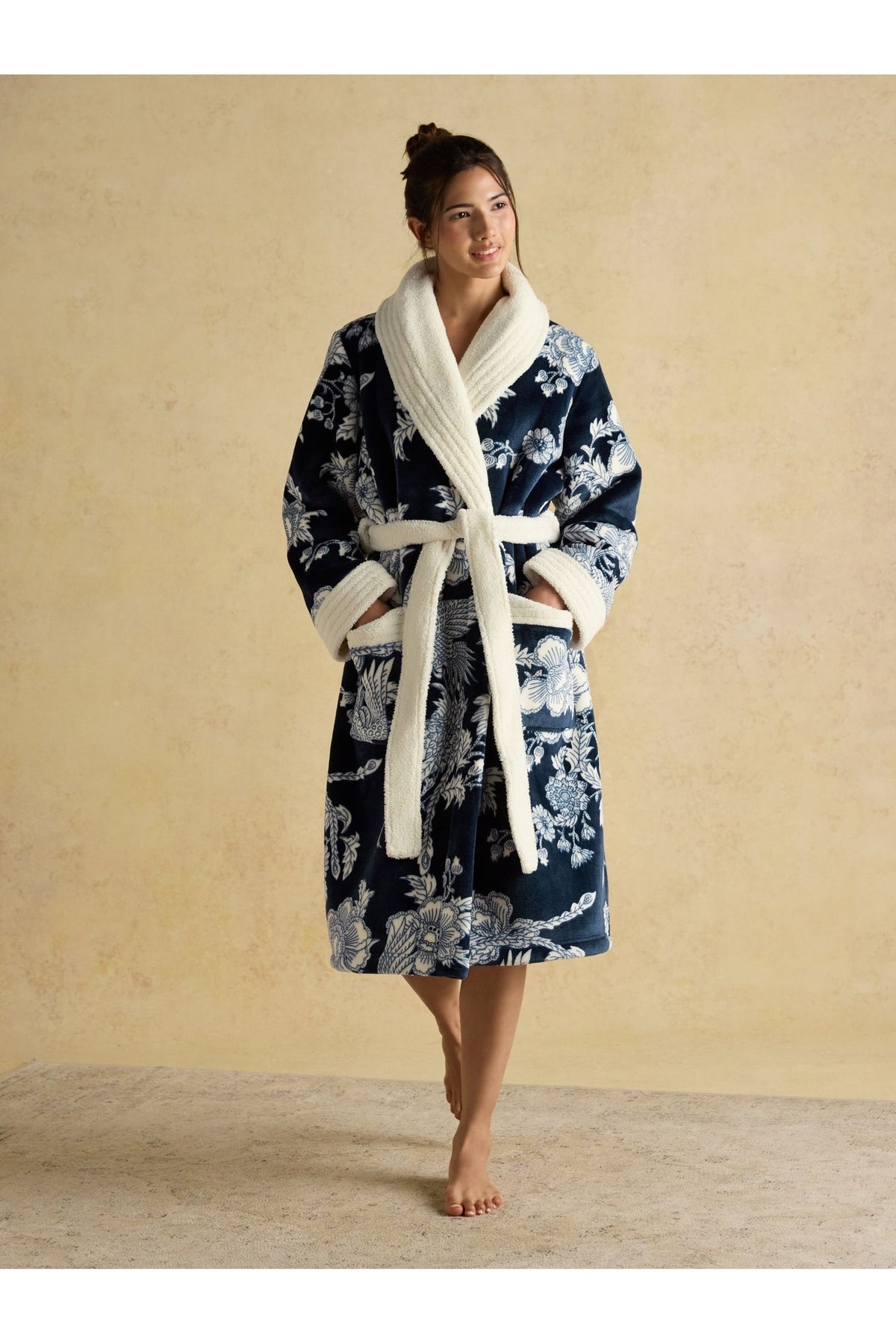 Joules Matilda Navy Floral Fleece Dressing Gown. Shop Joules at Dotique.