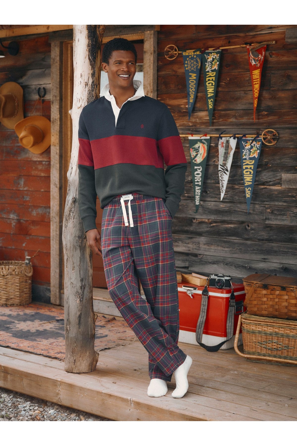 Joules Men's Burgundy Red Check Flannel Pyjama Trousers. Shop Joules at Dotique.