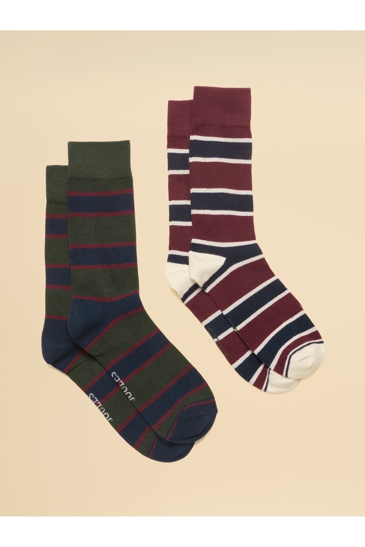 Joules Men's Kingsbury Green/Red Stripe Socks – 2 Pack. Shop Joules at Dotique.